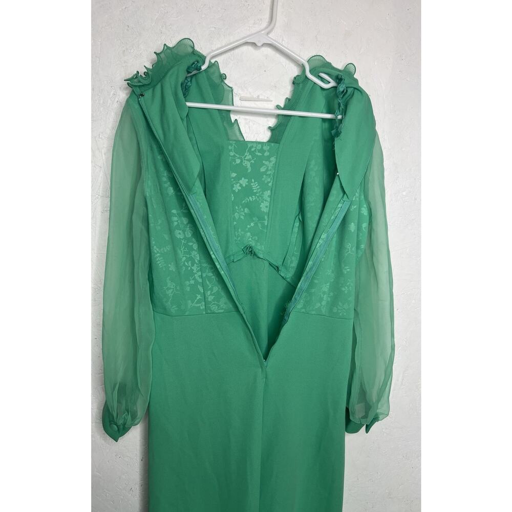Vintage 70s Maxi Dress Ruffled Sheer Sleeves Floral Bodice Women’s Size Large - Picture 3 of 16
